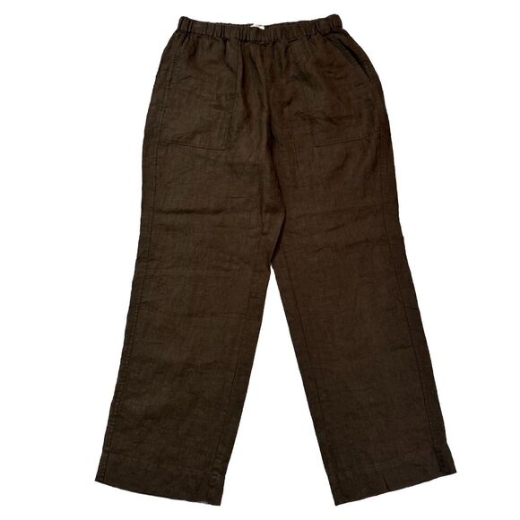 AYR The Tourist Linen Pants Womens L Elastic Waist Sicilian Umber Brown Resort - Picture 3 of 14